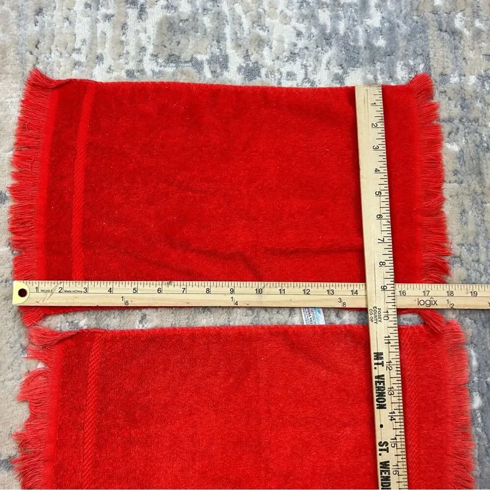 Vintage FieldCrest Royal Velvet Cotton Orange Fringe Hand Towels Set of 2 1970’s